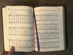 1966 The Methodist Hymnal – black soft leather, gold leaf, purple ribbon