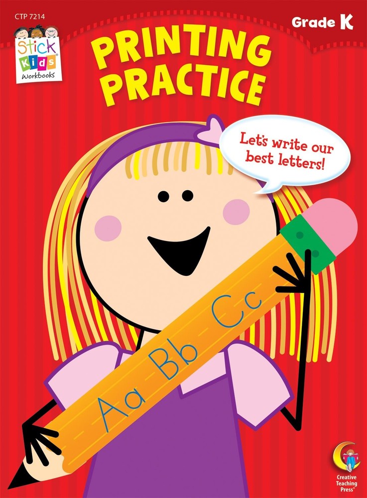 Printing Practice Stick Kids Workbook, Grade K