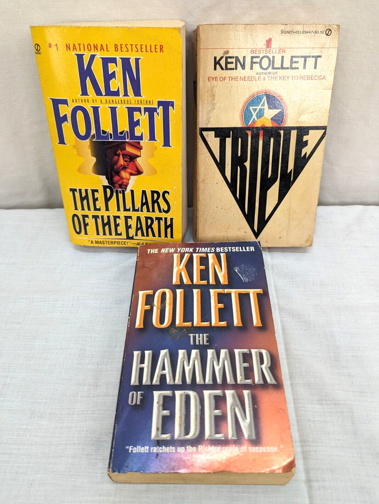Ken Follet Novels Lot of 3 Triple The Pillars of The Earth & The Hammer of Eden