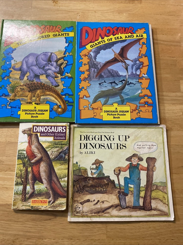 Dinosaurs- Lot of 2 Jigsaw Puzzle Books & 2 Paperback Books