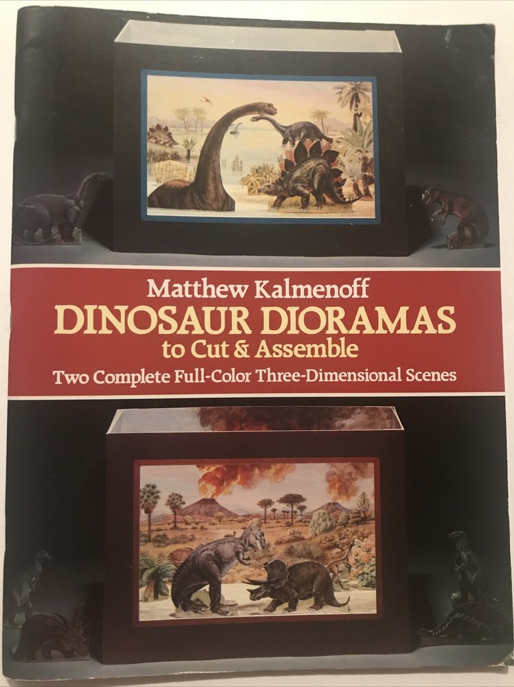 Cut & Assemble Dinosaur Dioramas Book- Two Complete Color 3D Scenes -Kalmenoff