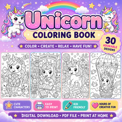 DIGITAL CONTEN – Unicorn Coloring Book: For Kids Ages 4-8 PRINTABLE