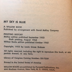 My Sky Is Blue Loula Grace Erdman 1965 Willow Books School Story Romance Book