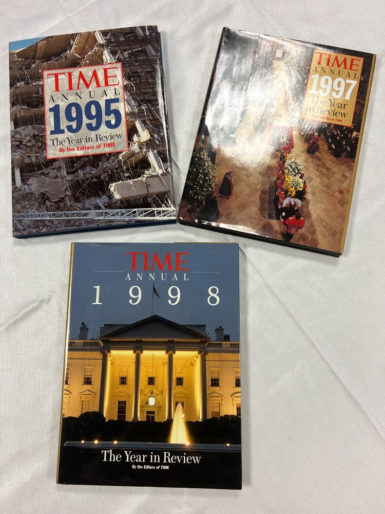 Time Annual hardback books w/ dustcovers for year 1995, 1997 & 1998