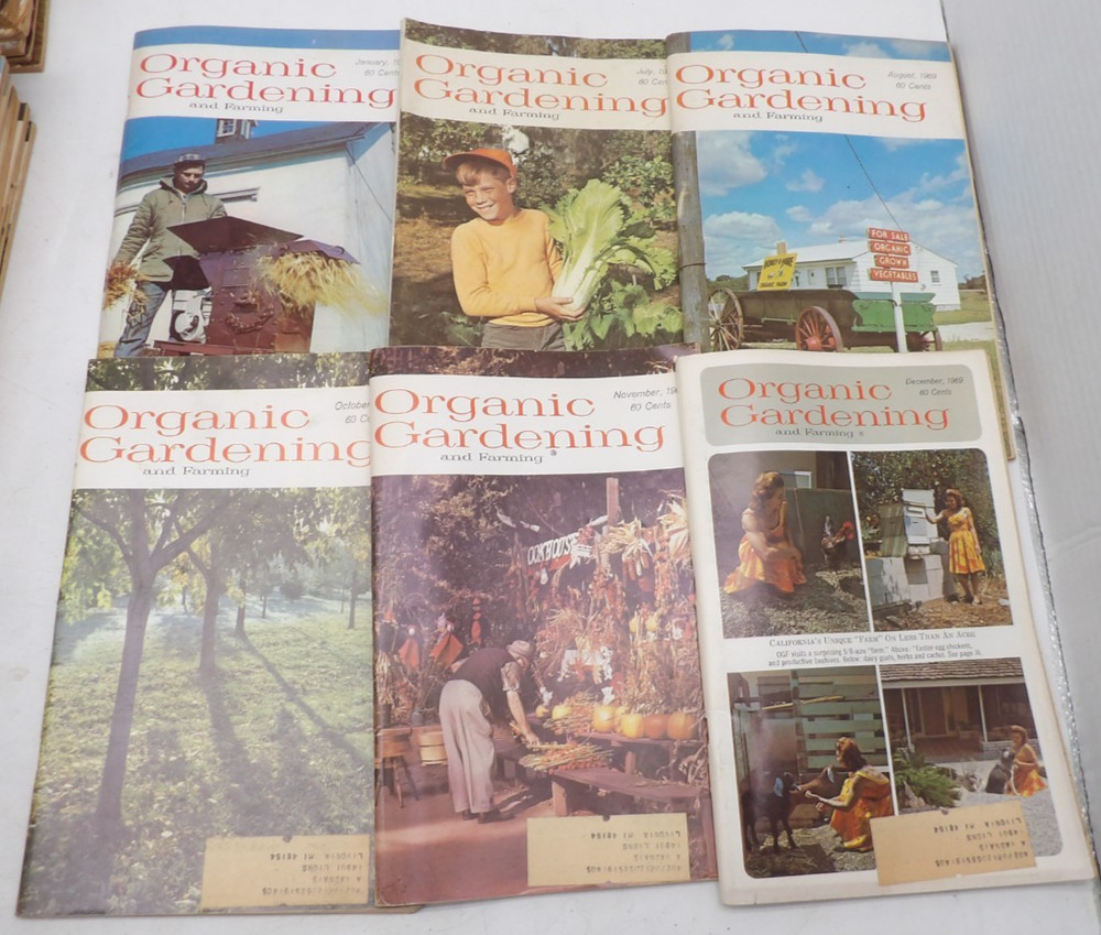 Lot of 6 Vintage Organic Gardening and Farming Magazines 1969