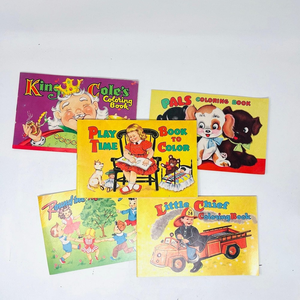 Vintage 1950s Coloring Book Lot Mid Century Children Activity Books
