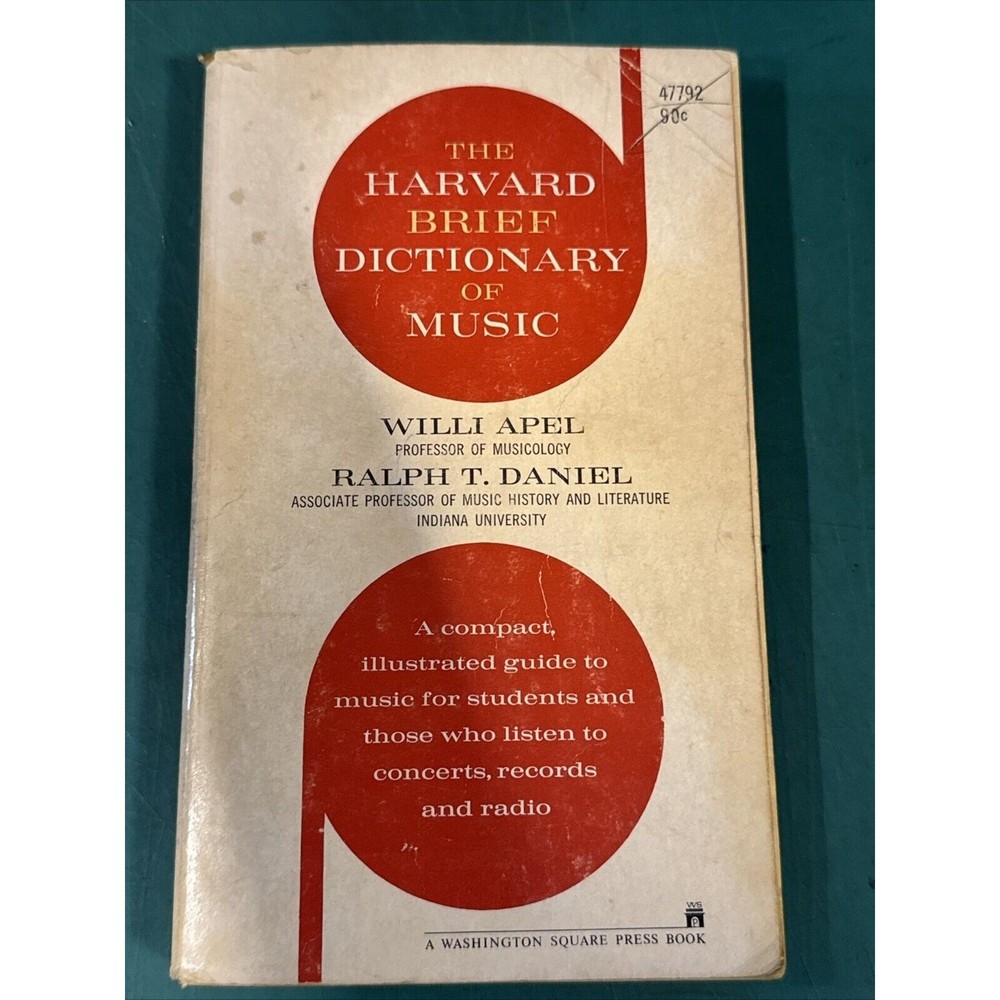 The Harvard Brief Dictionary of Music Paperback By Willie Apel 1968 344 Pages