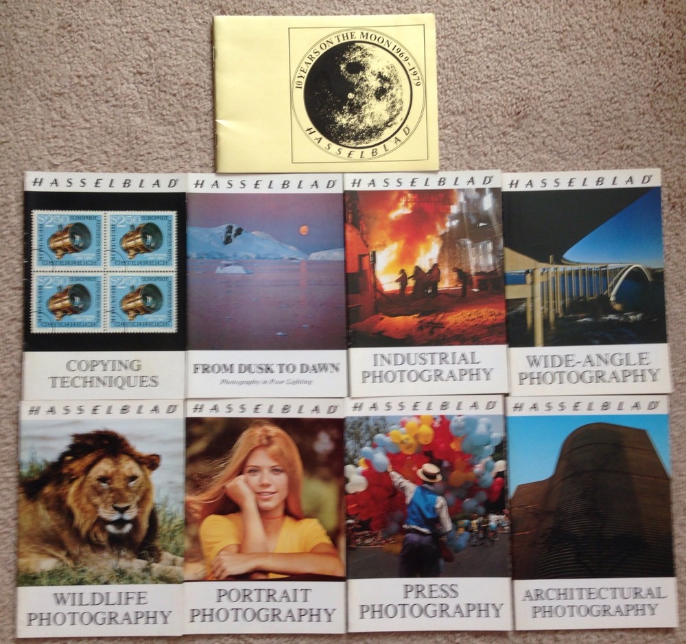 8 Hasselblad series booklets + Hasselblad 10 Years on The Moon 1969 – 1979