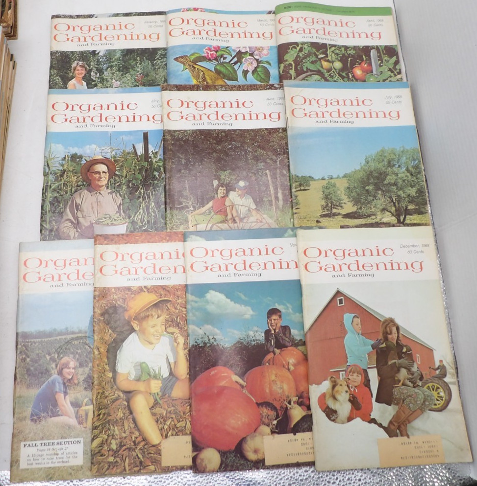 Lot 10 Vintage Organic Gardening and Farming Magazines 1968 Jan-Dec (No Feb Aug)
