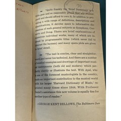 The Harvard Brief Dictionary of Music Paperback By Willie Apel 1968 344 Pages