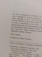 Gulag Archipelago 1918-1956 An Experiment in Literary Investigation 1st Edition