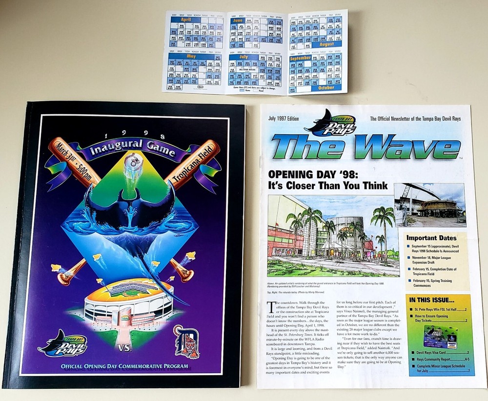 1998 Tampa Bay Devil Rays Bundle (Inaugural Program/Pocket Schedule/News) MLB