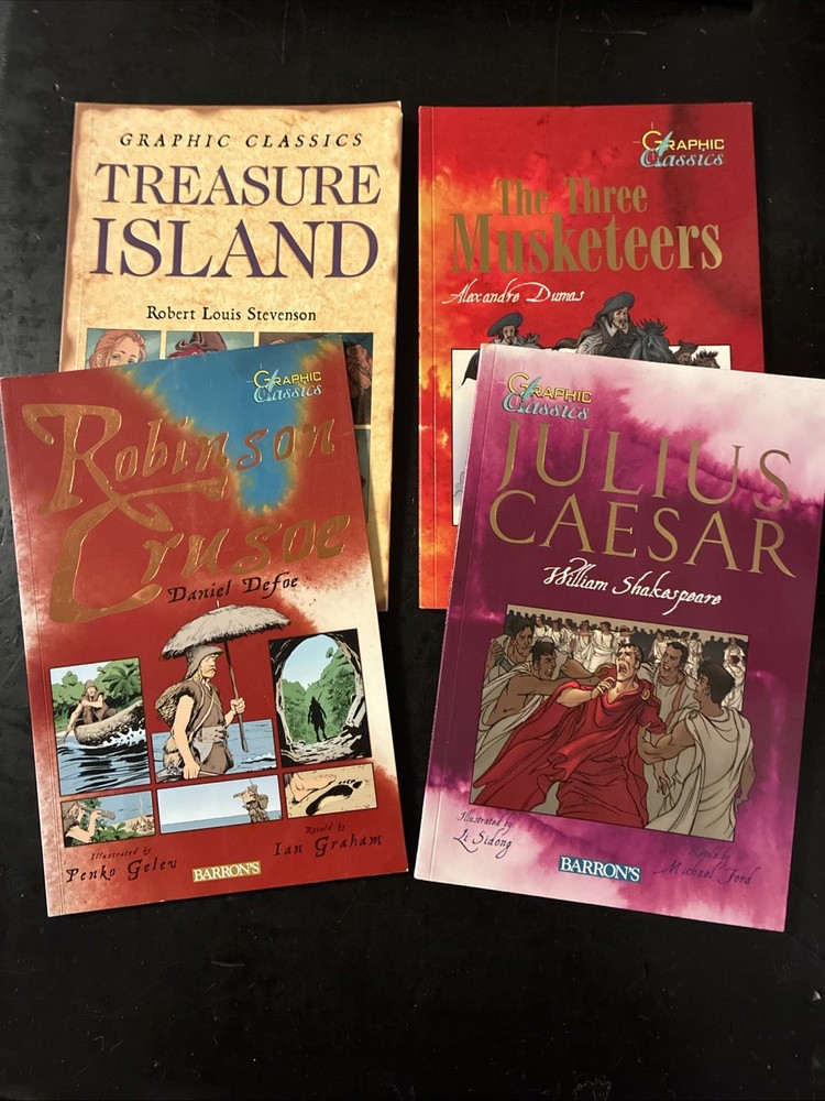 Barron’s Graphic Classics Lot of 4 Paperback Books 3 Musketeers Treasure Island