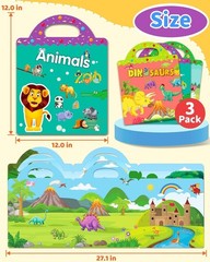 Reusable Sticker Book Set: 94 Waterproof Stickers for Kids – Animal & Dino Fun