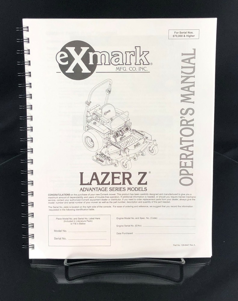 eXmark Lazer Z AS Operator Manual & Part List Diagram LAS28KA604 for SN 670K +