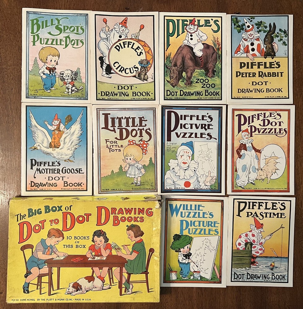 Vintage 1930 Big Box Dot to Dot Drawing Books 10 Set Platt & Munk No 161 MCMXL