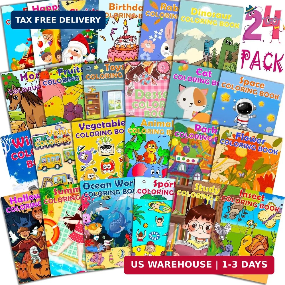 24Pack Coloring Books for Kids Ages 4-8 8-12, Small Bulk Coloring Books for Kids