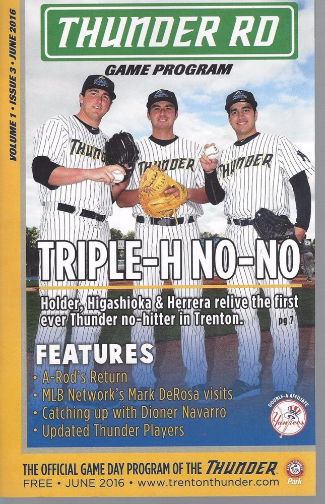 trenton thunder game program no hitter a rod alex rodriguez rehab yankees guide