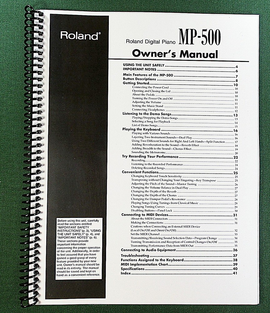 Roland MP-500 Owner’s Instruction Manual: 44 Pages & Protective Covers!