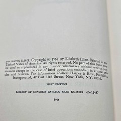 No Graven Image by Elisabeth Elliot 1966 First Edition HC DJ Ex-Library