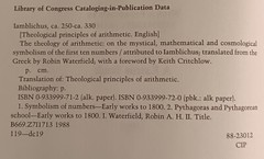 The Theology of Arithmetic (Iamblichus • Phanes Press • 1988 • 1st Thus/1st)
