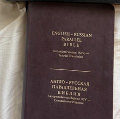 Lot of 2 Holy Bibles: English-Russian Parallel Text Hardcover (KJV)