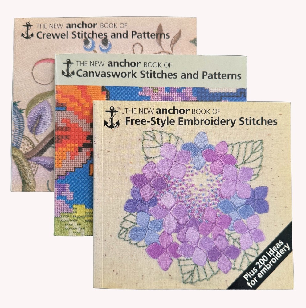 New Anchor Book of Embroidery Crewel Canvas Stitch Patterns Lot of 3 Books