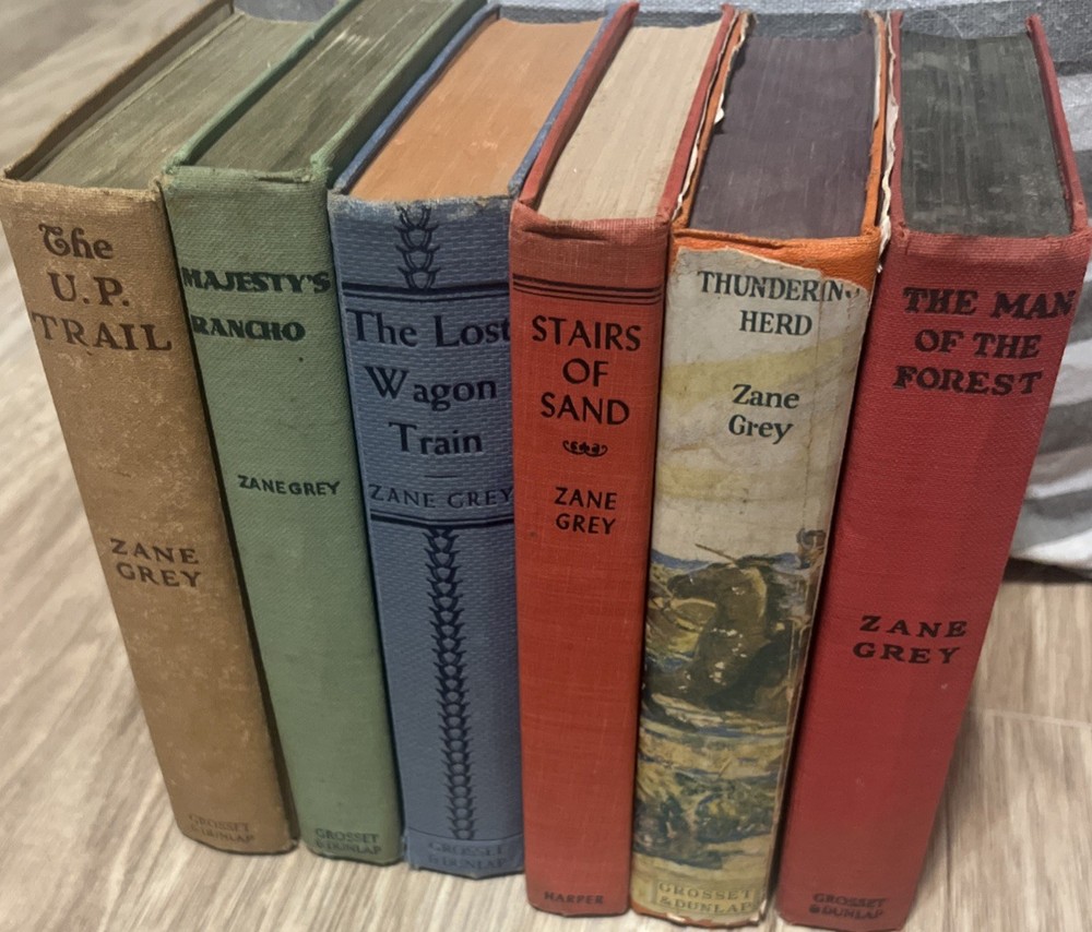 Lot of 6 Vintage Zane Grey Hardcovers – 1 w/ Dust Jacket – Harper & G&D