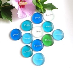The Mermaid’s Message, Frosted Inspirational Sea Glass Stones, Assorted, Twelve