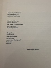 Drum Song Poems By Rockie Taylor (Tejumola Ologboni) Gwendolyn Brooks 1969