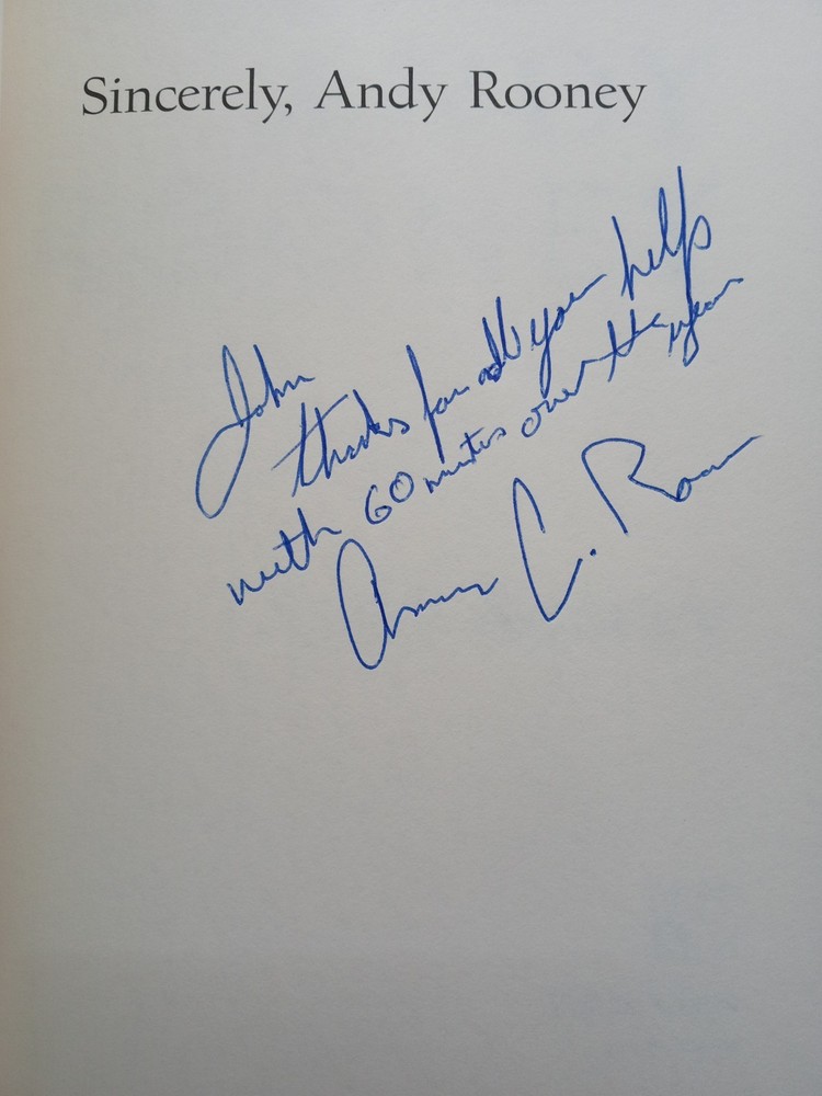 Andy Rooney Autograph CBS 60 Minutes Host Signed Book „Sincerely, Andy Rooney”