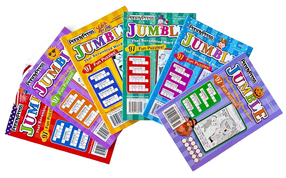 NEW Lot 6 Penny Press Dell Jumble Word Scramble Puzzle Books 97 Puzzles Each!