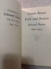 Selected Poems, 1967-1974: Exile and Return by Yannis Ritsos 1st Edition 1985 PB