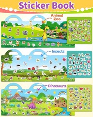 Reusable Sticker Book Set: 94 Waterproof Stickers for Kids – Animal & Dino Fun