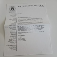 The Headmasters Association: 1893-2013 1st Edition, 2012 HC/DJ Booklets, Letter