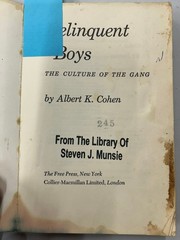 Delinquent Boys Cohen 1971 First Free Press Paperback Sociology The Free Press