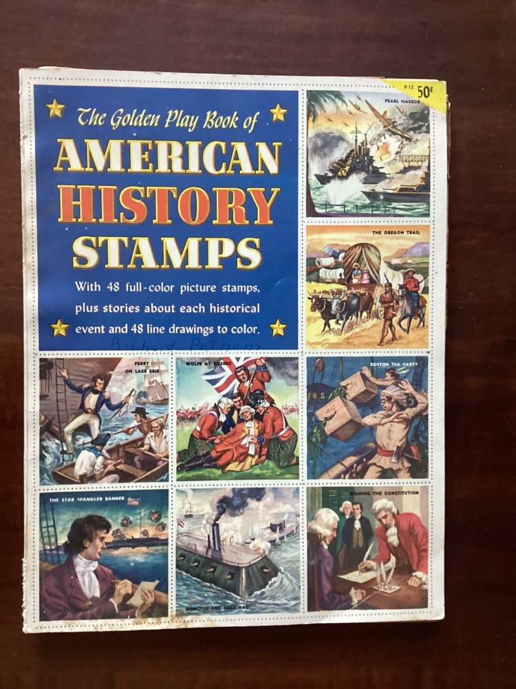 THE GOLDEN PLAY BOOK OF AMERICAN HISTORY STAMPS – STAPLED STAMPS, LOOSE PAGES