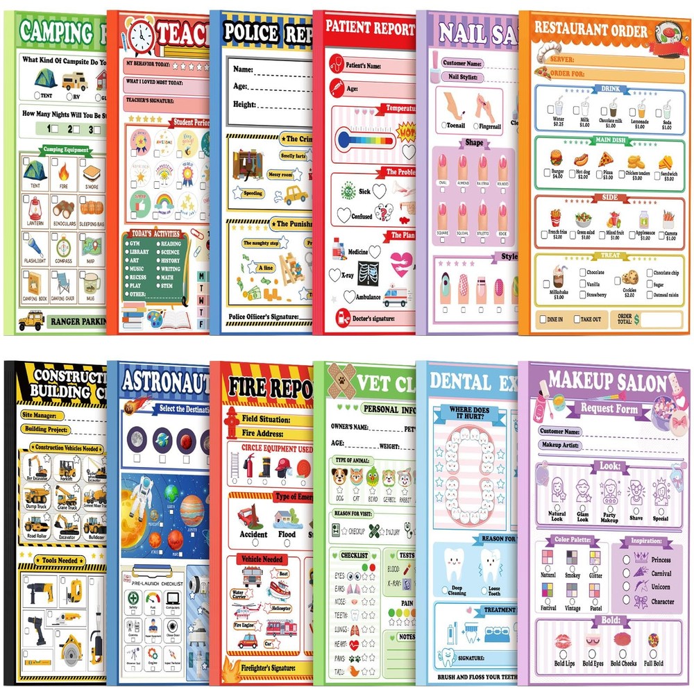 12 Pack Kids Pretend Play Notepads 4 x 6 Inch Playtime Pads for Kids 40 Pages…