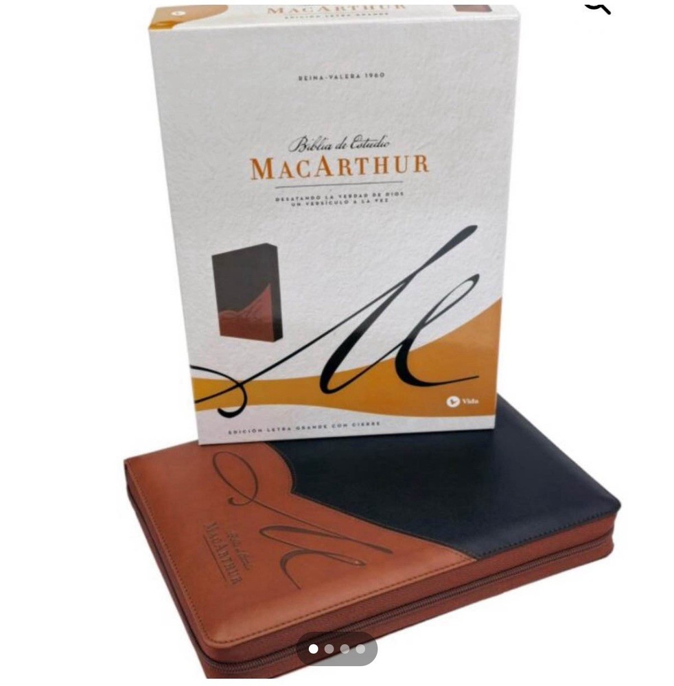 RVR1960, Biblia de estudio MacArthur, Letra Grande puntos cafe con cierre indice