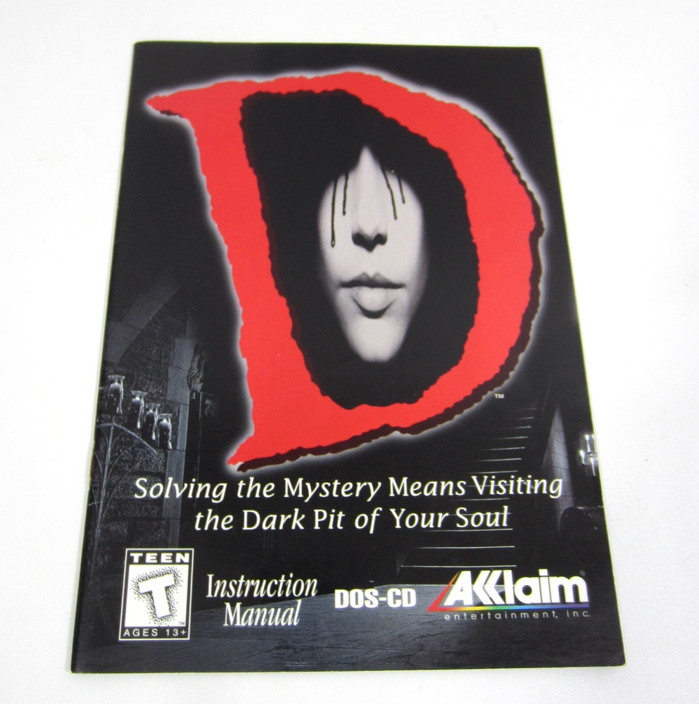„D” Video Game Acclaim DOS CD ROM Manual ONLY Kenji Eno PC 1995