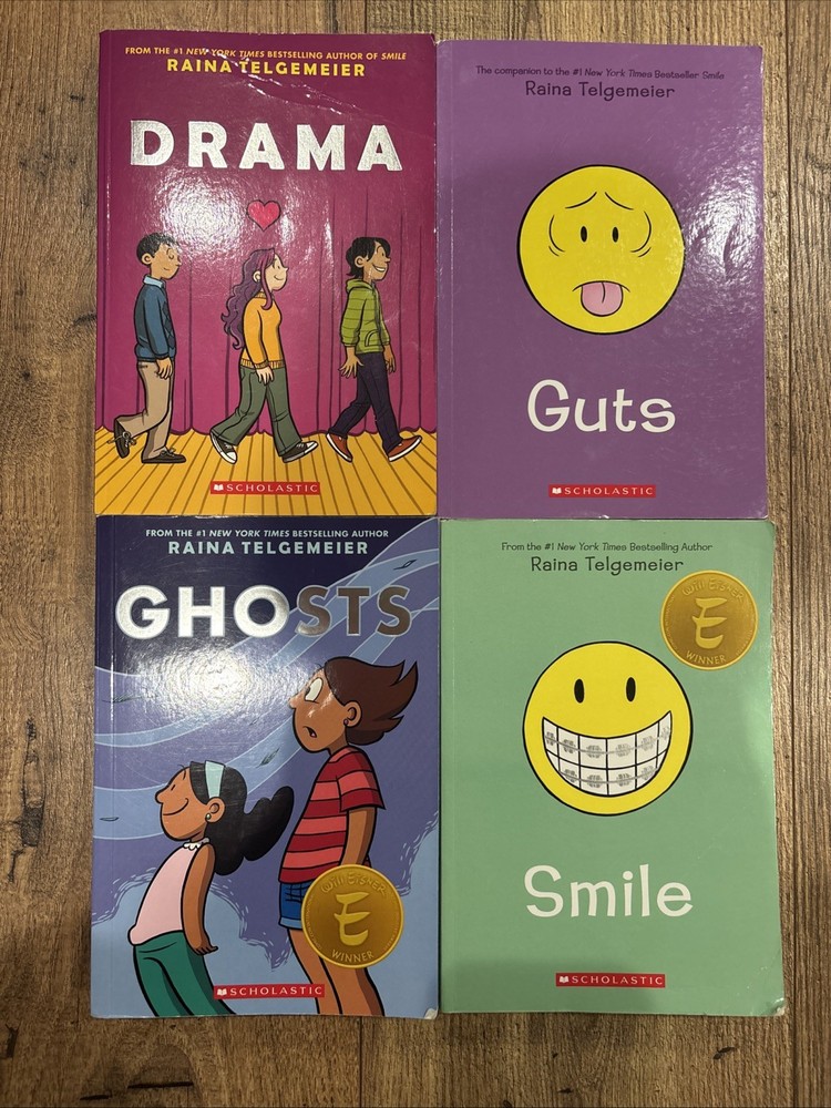 Raina Telgemeier 4 Book Bundle – Smile, Guts, Ghost, Drama – Very Good Condition