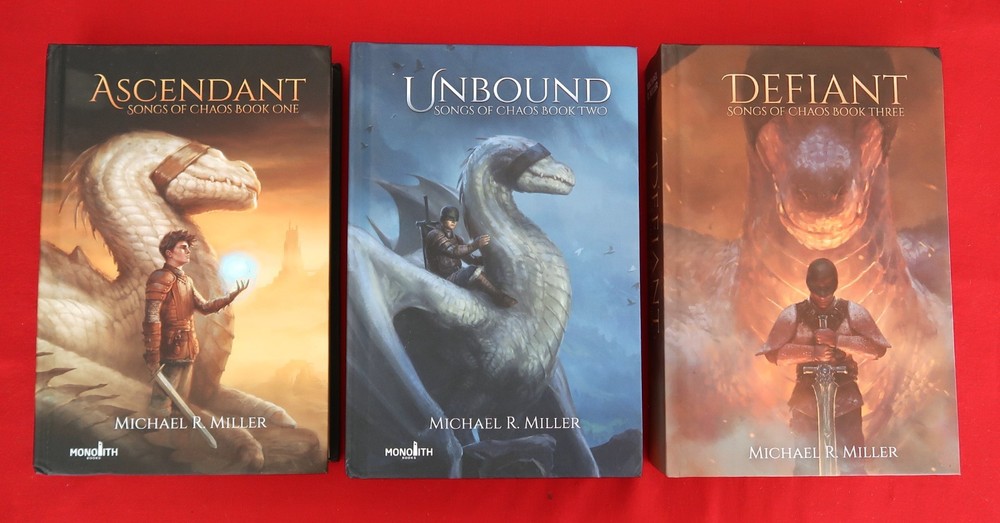 SIGNED Michael R. Miller Songs Of Chaos Trilogy HC Book Set Ascendant Unbound