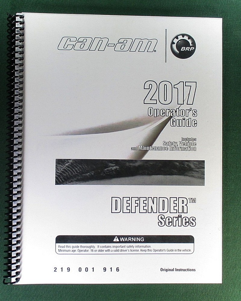 2017 Can-Am Defender HD5 DPS Owner’s Manual: 179 Pages & Clear Covers!