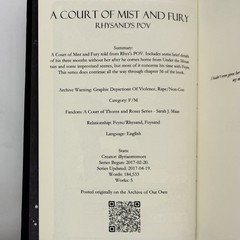 A Court of Mist & Fury Rhysand’s POV – Illyriantremors (Poppy Press, 2017) HC