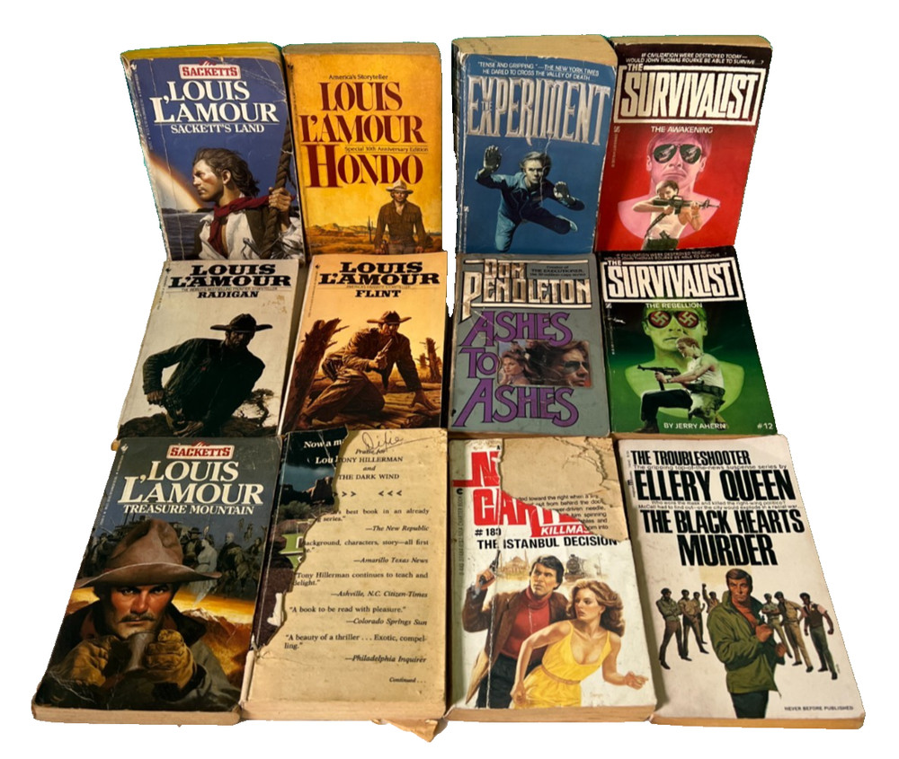 Action Lot of 12 Books Survivalist Louis Lamour Thriller Mystery Western 80’s