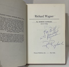 Richard Wagner (Twayne’s world authors series, TWAS 77 By R. RAPHAEL Signed HC