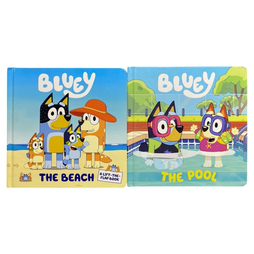 Bluey Board Book Set x 2 The Pool The Beach Hardcover Kids TV Series Picture Lot