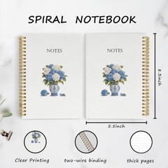 Spiral Notebook Journal Chinoiserie Hydrangea Floral Hardcover 5.5×8.3in