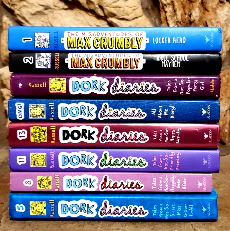 Lot of 8 Rachel Renee Russell Books- Dork Diaries(6) & Max Crumbly(2)