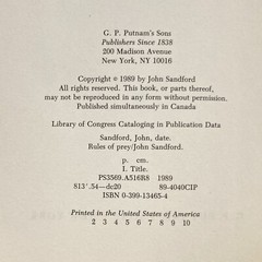 Rules of Prey – John Sandford (1st edition 2nd print) G.P. Putnam’s Sons, 1989